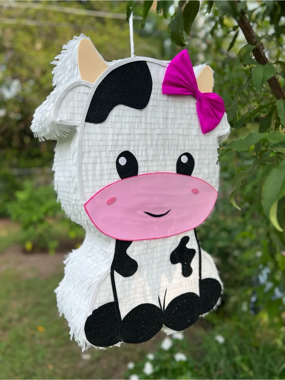 Cute Cow Party Piñata - White & Pink